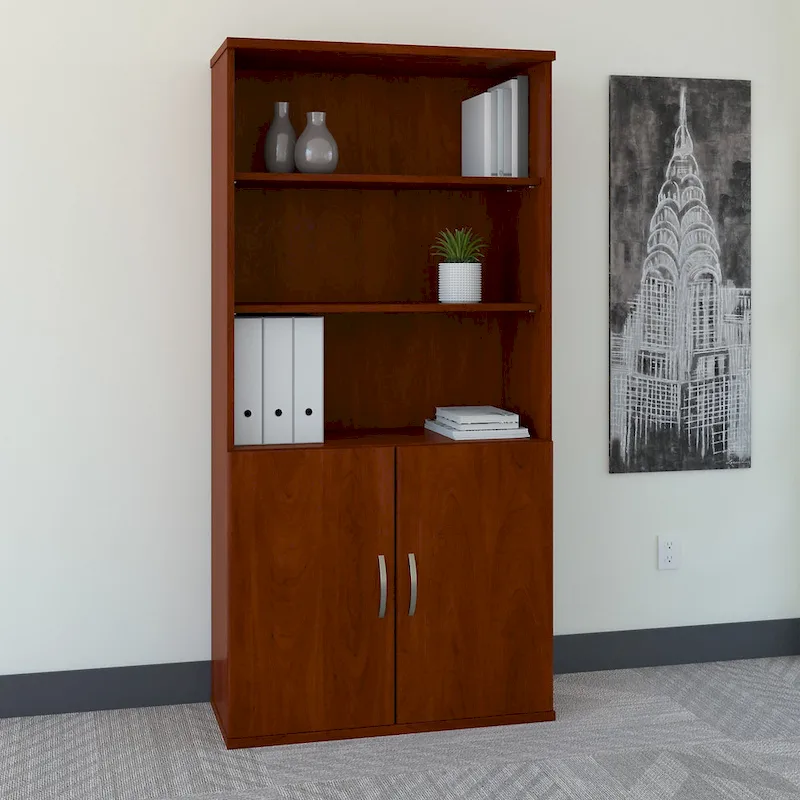 36W 5-Shelf Bookcase with Doors - Commercial Grade Office Storage