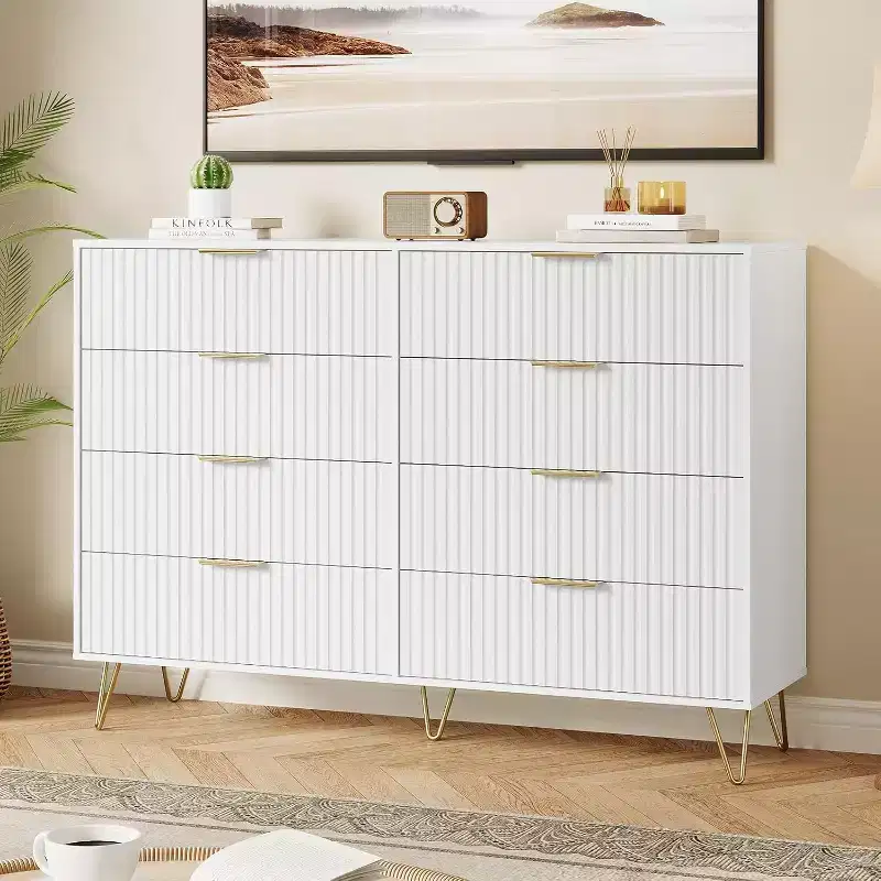 8-Drawer Fluted Wooden Dresser with Metal Handles