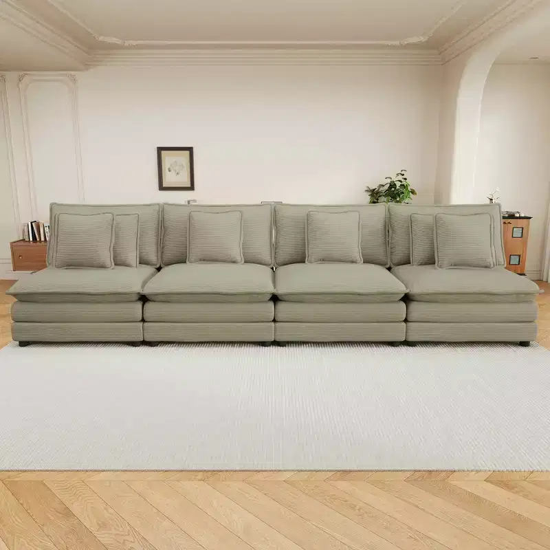 MAYEERTY 141.6 Modern Modular Sofa Upholsteres Corduroy with Four Pillows for Living Room Brown