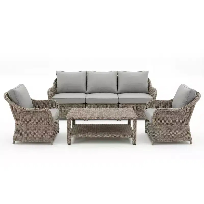 Martha Stewart All-Weather Rattan Wicker Patio Sofa, 2 Chairs,Coffee Table - Weathered Gray