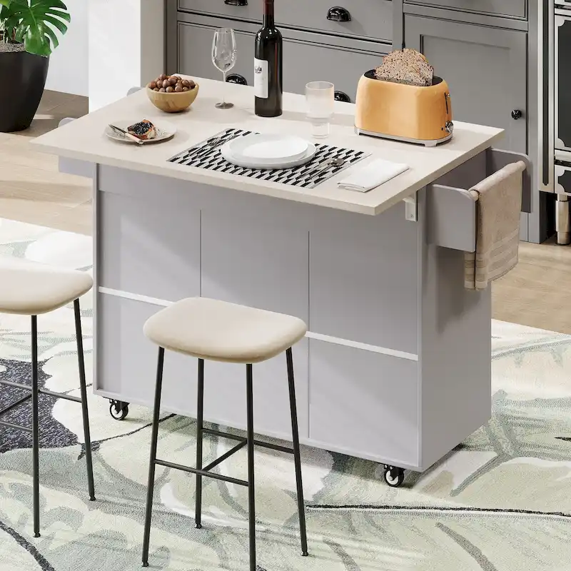 Kitchen Island With Trash Can Storage Cabinet(no include stool)