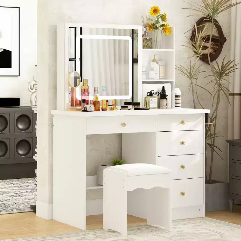 Famapy Vanity Table Set With Lighted Mirror and Charging Station