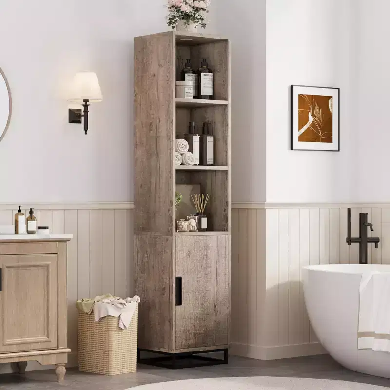Tall Narrow Bathroom Cabinet with Adjustable Shelf, Freestanding Storage Organizer for Laundry Room and Living Room