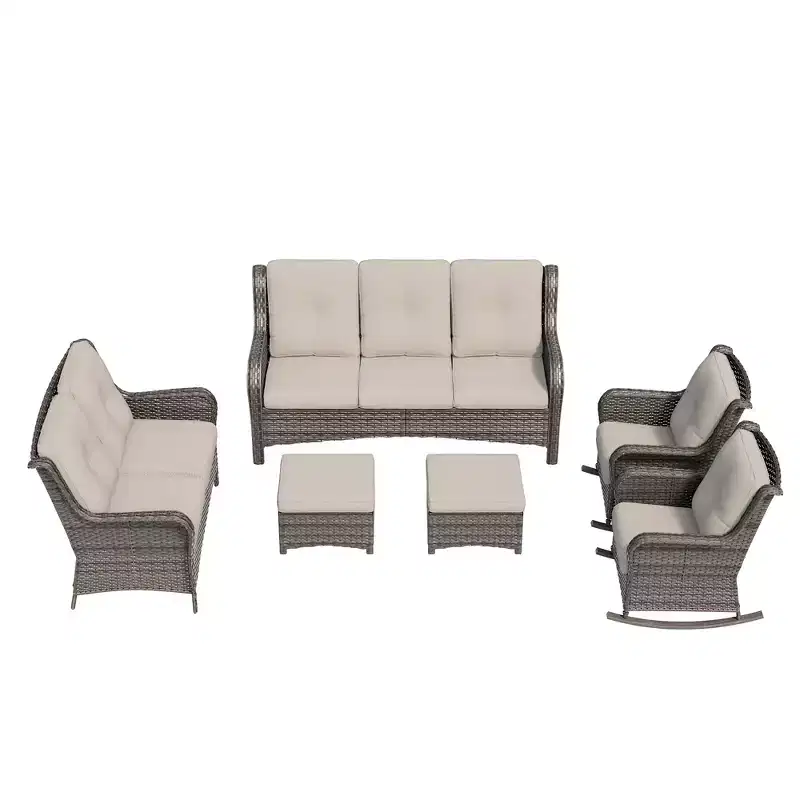 UPTIOT 6-Piece Wicker Outdoor Patio Conversation Set