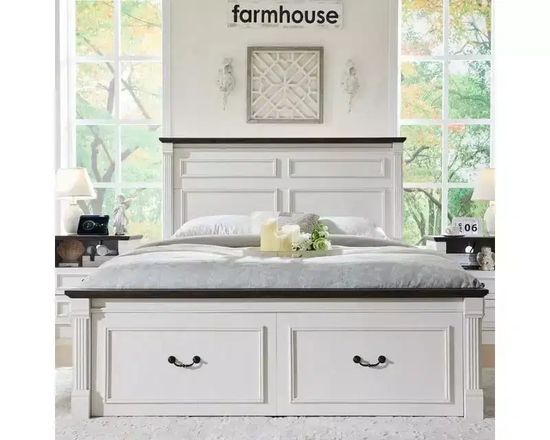 Full Size Bed Frame with 51 Tall Headboard, 20 Roman Footboard, 2 Large Storage Drawers, No Box Spring Needed