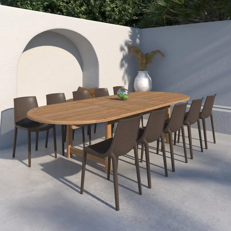 Amazonia 11pc Outdoor Patio Teak and Resin Dining Set