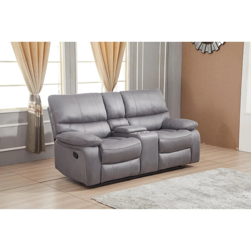 Microfiber Manual Rclining 2-seat Loveseat with Console 8007