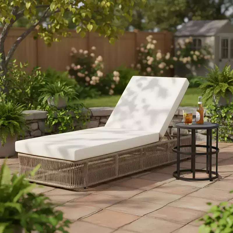 Christopher Knight Home Manon 2 Piece Outdoor Adjustable Rope Chaise Lounge with Ceramic Tile End Table