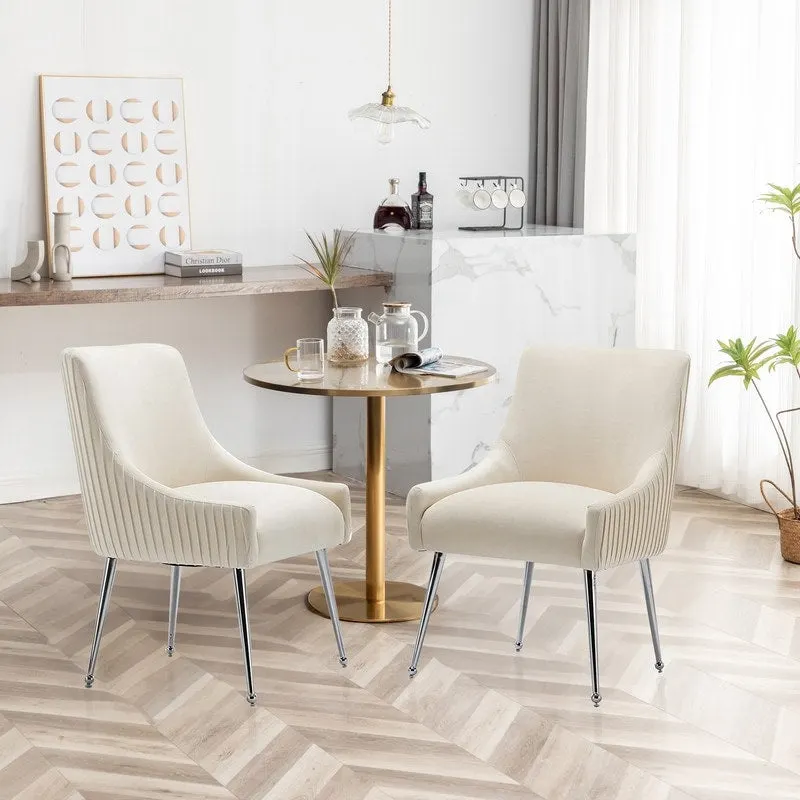 SEYNAR Modern Velvet Pleated Finish Back Dining Chair Set of 4 with Rear Handle