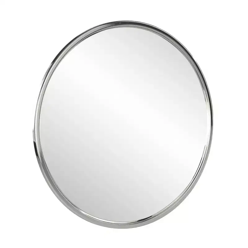 Howard Elliott 34" Simone Round Silver Stainless Steel Framed Mirror