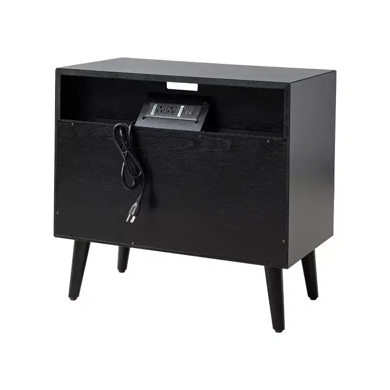 Margery Mid-century Modern 2 - Drawer end table with Built-In Outlets and Cable Management and Open Shelf | HULALA HOME