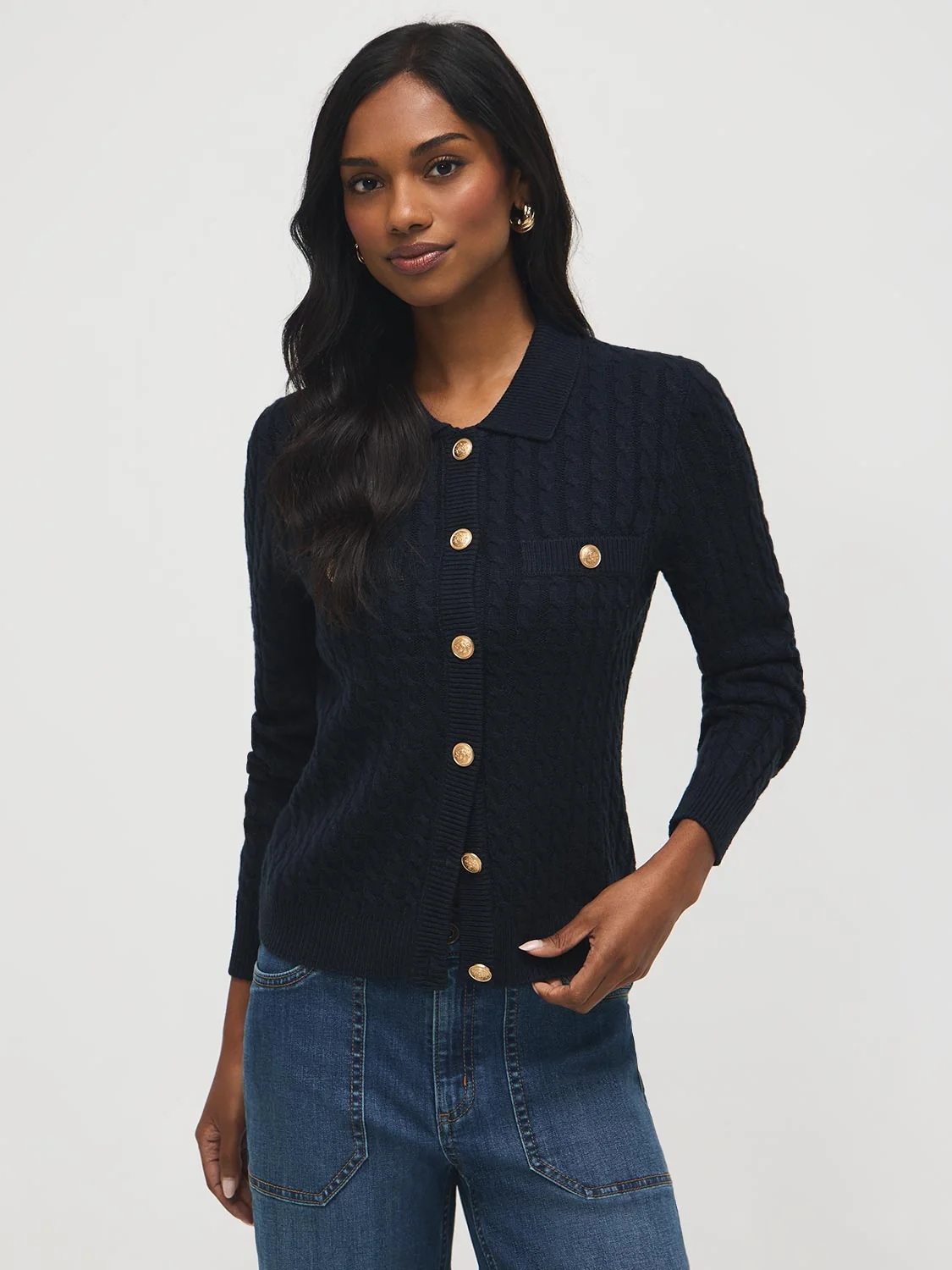Collared Cable Knit Cardigan