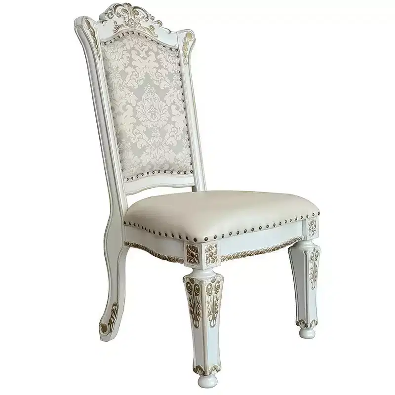 23" Vendome Dining Chair PU, Antique Pearl Finish, Floral Motif - Acme Furniture
