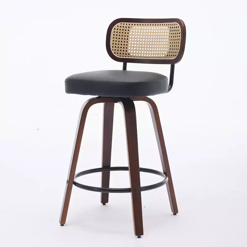 sumyeg Set of 2 Rattan Counter Stools with Swivel Seat and Cane Back, 26'' Height