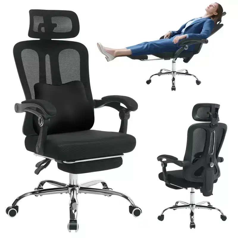 Ergonomic Mesh Reclining Chair with Footrest, Adjustable Lumbar & Headrest, for Home Office Gaming Room