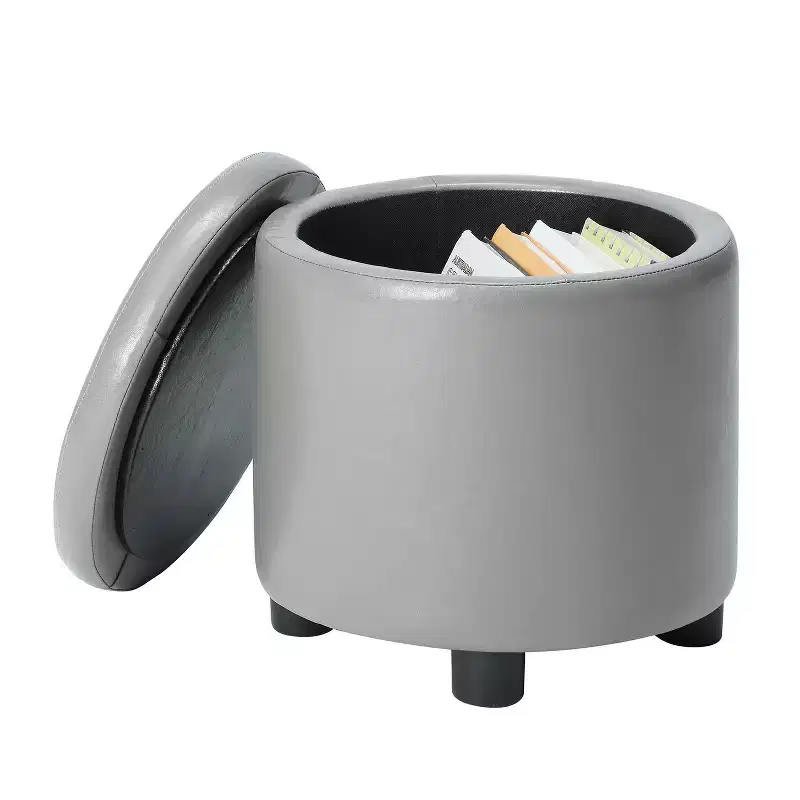 HomeStock Comfort Round Accent Storage Ottoman with Reversible Tray Lid