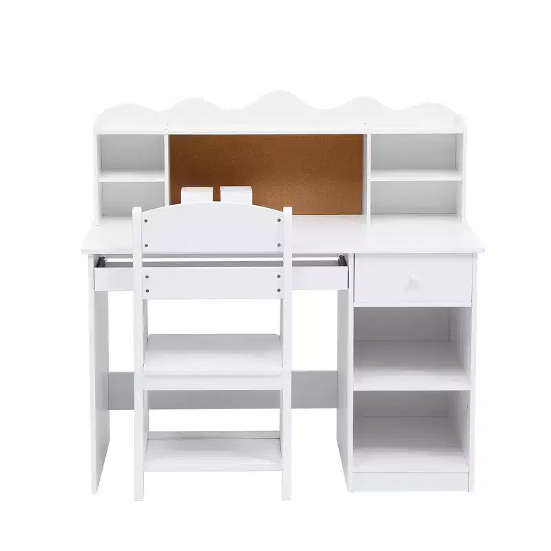 Children's Study Desk and Chair Set with Bookshelf and Two Pencil Holders, Suitable for Kids' School Desks and Student Study Tables