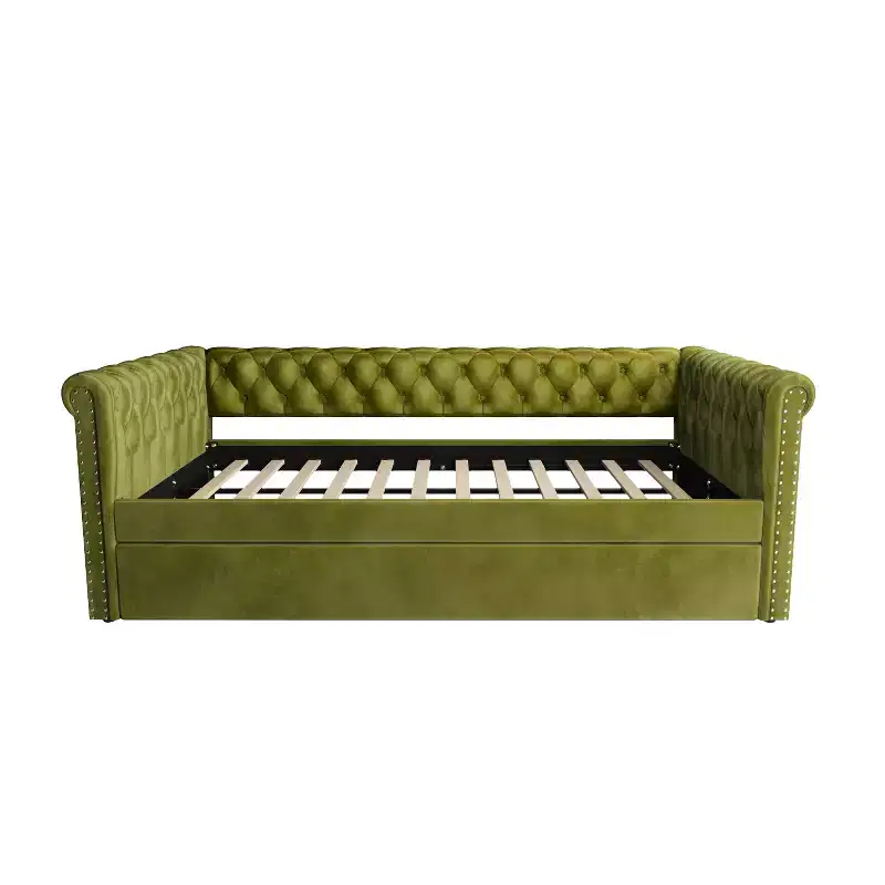 Upholstered Tufted Button Velvet Daybed with Trundle