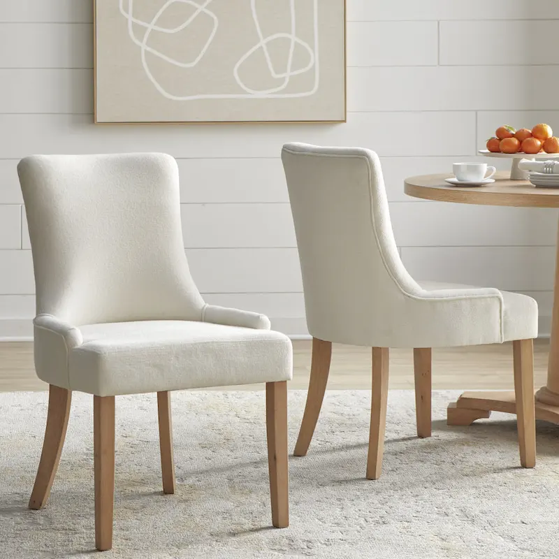 Cream/Light Oak Parsons Arm Dining Chairs, Set of 2