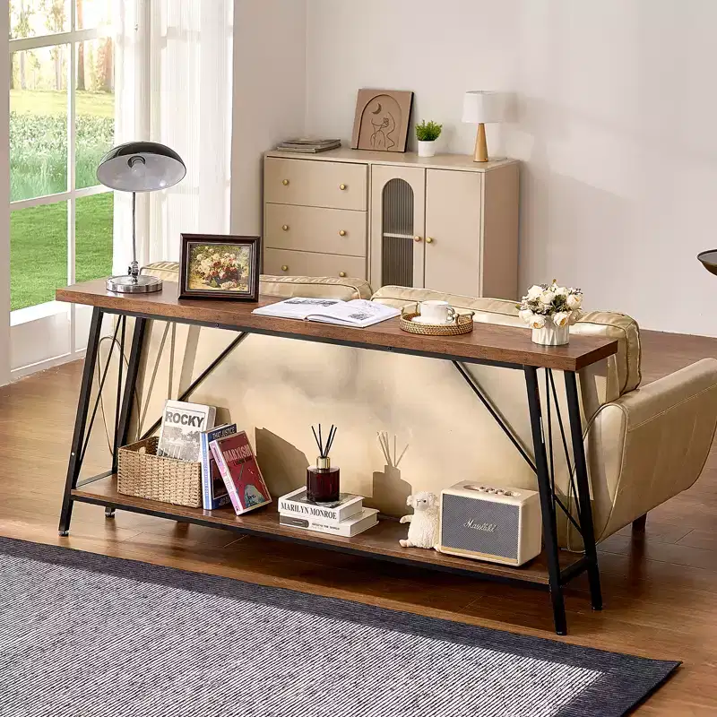 VEVOR Narrow Console Sofa Table, 70.9 inches Behind Couch Table, 2-Tier Long Entryway Table and Skinny Hallway Table, Narrow Sofa Table,Brown