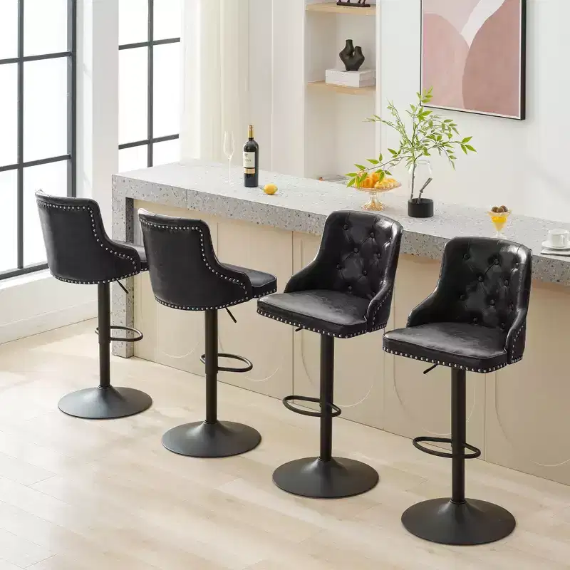 Bar Stools Set of 4,Adjustable Swivel Barstools, Faux Leather Bar Chairs,Upholstered Counter Height with High Backrest