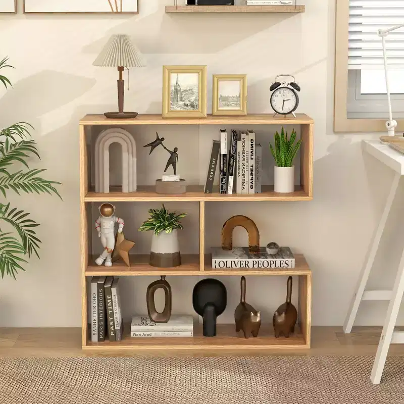 Costway 3-Shelf Concave/Convex Bookshelf Room Organizer with Anti-Toppling Device Freestanding