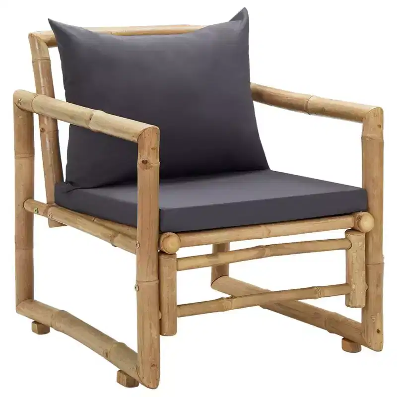 vidaXL Garden Chair Set of 2 Dark grey, Natural Bamboo, Polyester