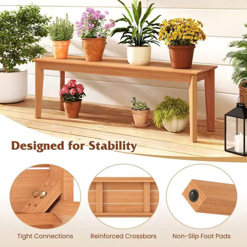 Costway 55 Teak Wood Bench 3-Person Backless Seating w/ 880 LBS Weight Capacity