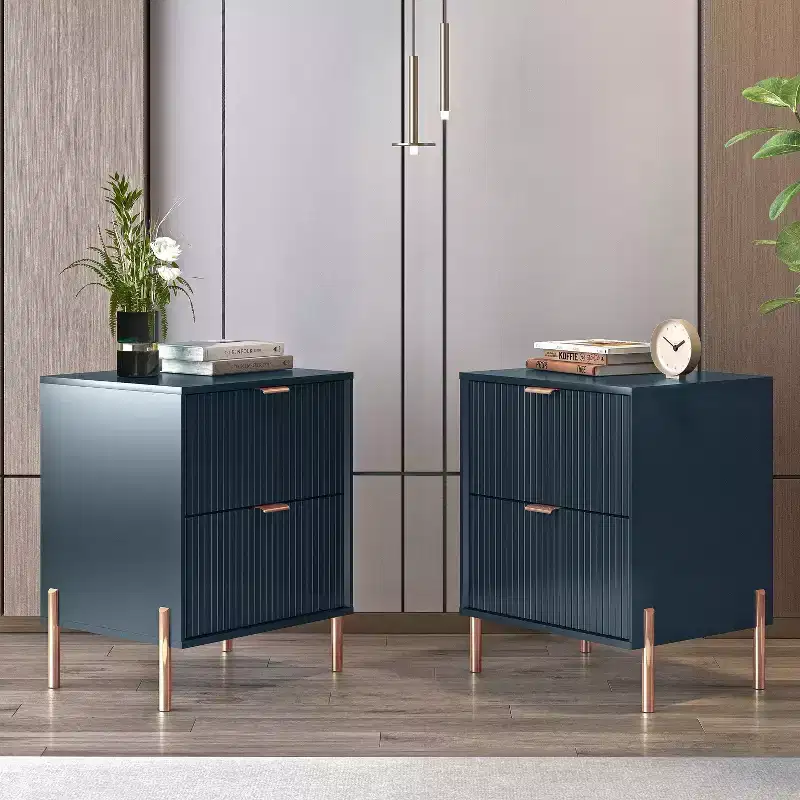 Festivo 2pc Modern Elegance 2 Drawer Nightstands Side Table Set Navy