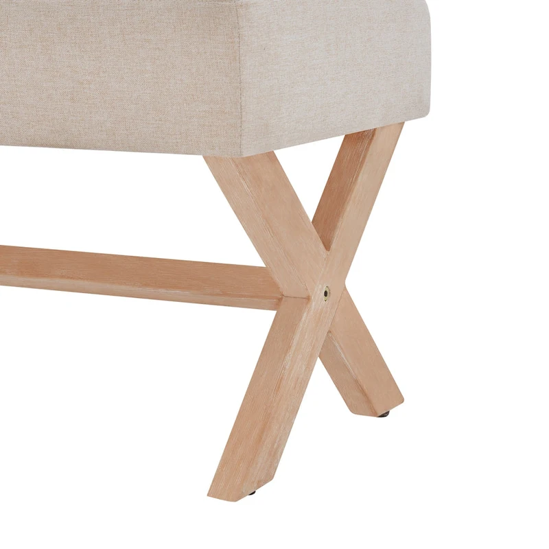 Fabric Entryway Bench Beige/ Grey/ White Upholstered Bench with X-Shaped Legs, 35-inch