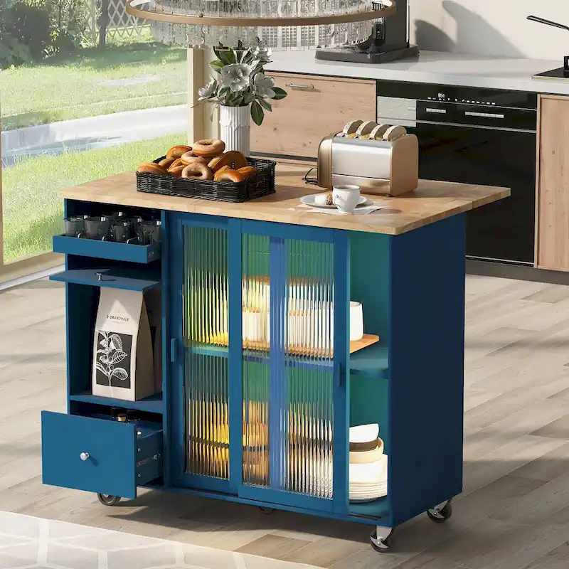 Kitchen Island with Drop Leaf and LED Light