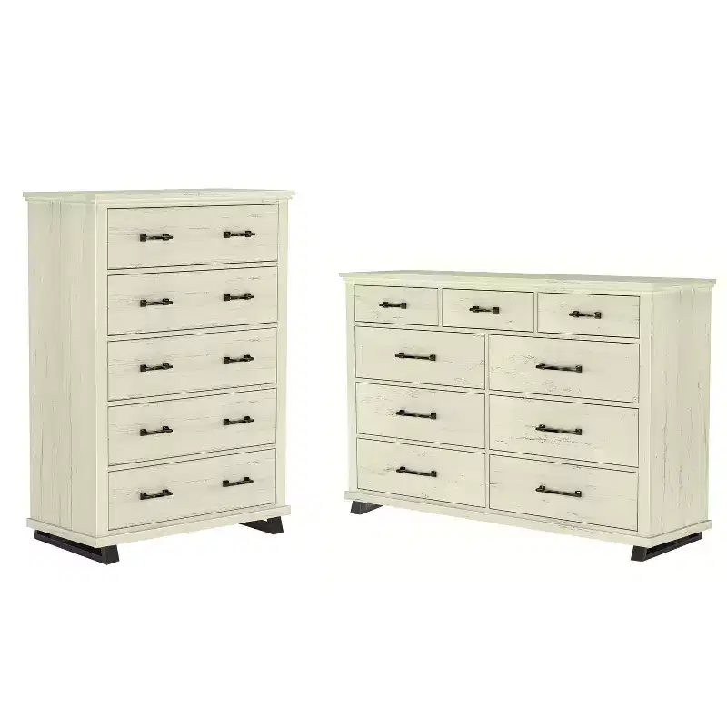 2pc Contemporary 9 Drawer Dresser and 38" 5 Drawer Chest Set Saw Cut Off-White: Bedroom Storage with Adult Assembly Required