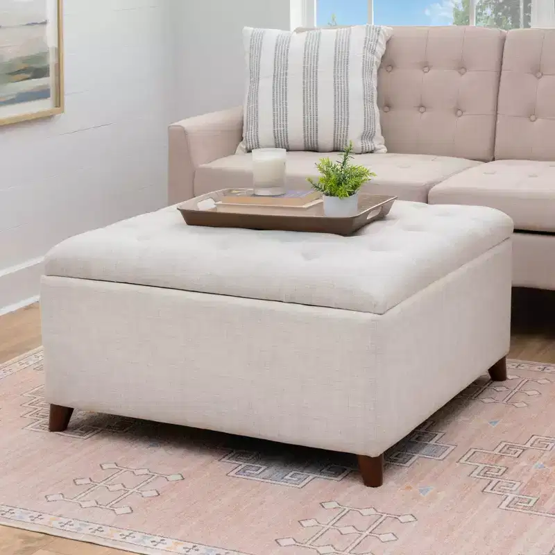 Linon Madeleine Square Storage Ottoman Natural