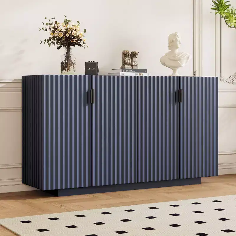 Buffet Cabinet with Storage – 4 Fluted Doors Sideboard with Adjustable Shelves