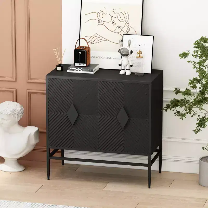 Modern Wooden Storage Cabinet Accent Cabinet with Metal Leg Featuring Two-tier Storage