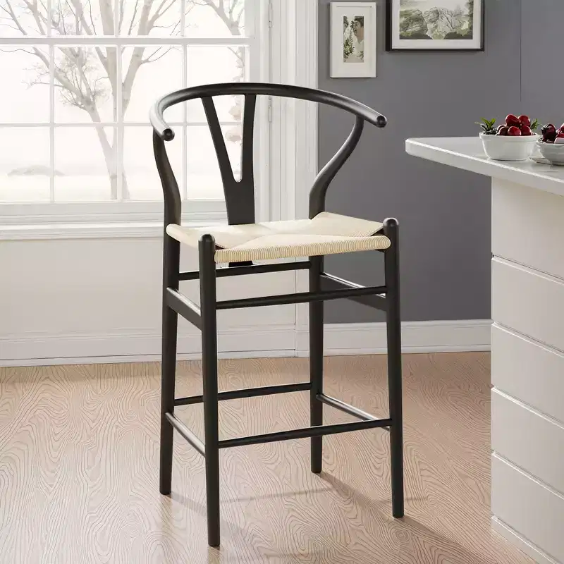 MAYEERTY Beige Fully Assembled Wishbone Weave Bar Stool Modern Sturdy for Kitchen Island