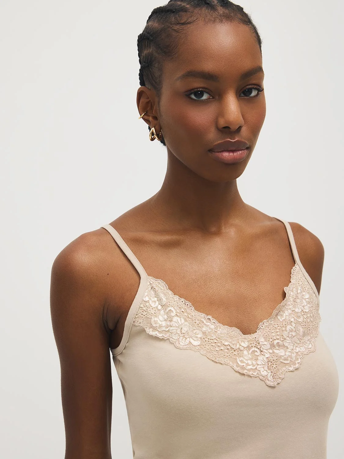 Cotton-Blend Tank Top With Lace Trim