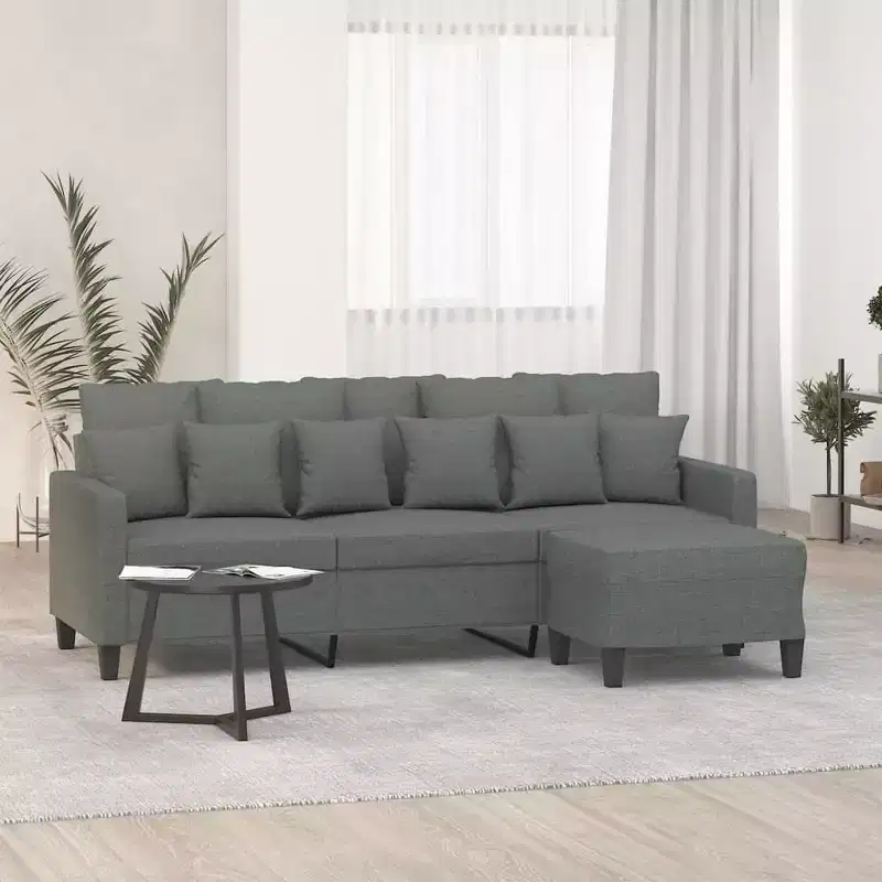 vidaXL Sofa 3-Seater Couch Sofa Armchair with Footstool for Living Room Fabric