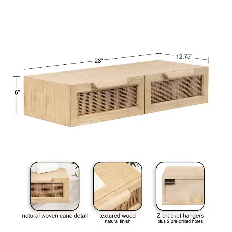 Kate and Laurel Ori Floating Console Rattan, 28x13x6, Natural