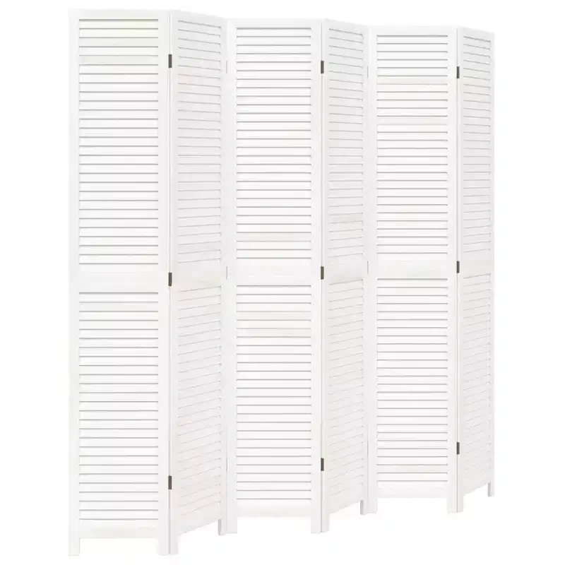 Room Divider 6 Panels White Solid Wood Paulownia