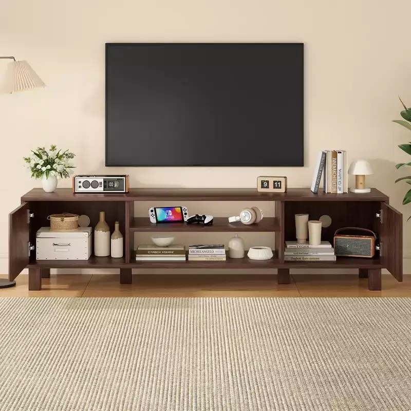 63-inch Modern Entertainment Center TV Stand, Accommodates TVs up to 70 inches, Open Shelving with Storage, Ideal for Living Rooms