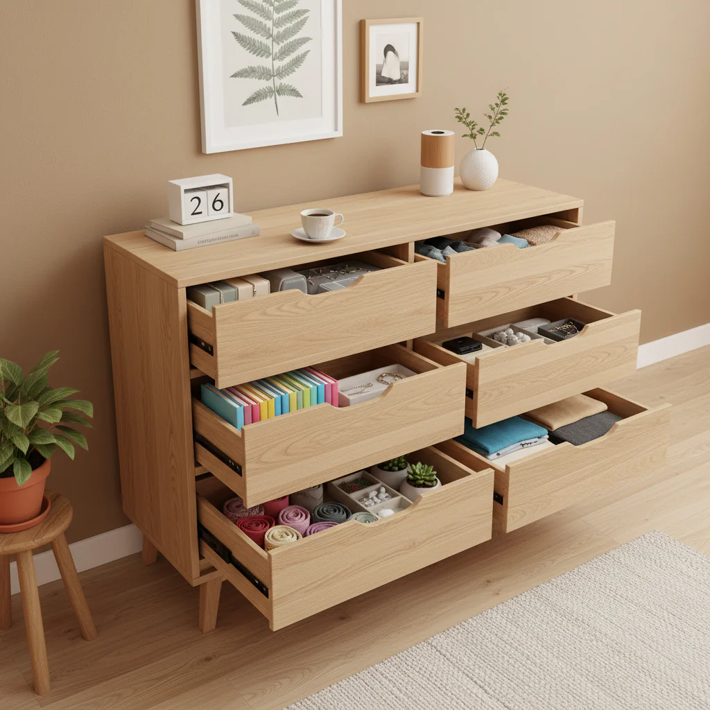 8 Drawer Dresser for Bedroom, 54 Natural Double Dresser Organizer with Concave Handle, Modern Chest of Drawer for Bedroom Living Room Nursery