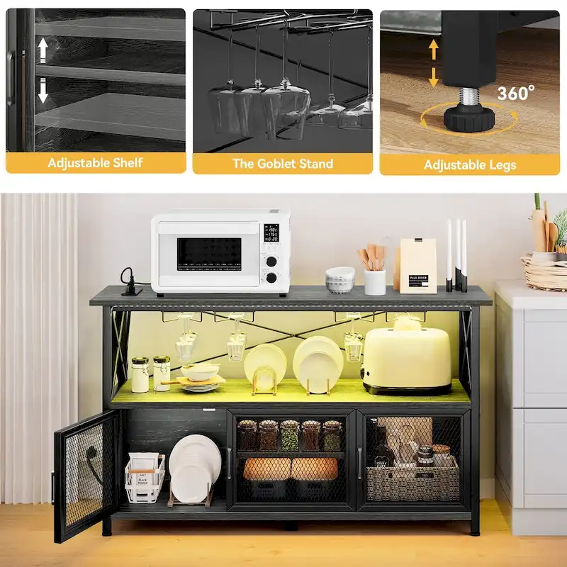 Moasis 55 Wine Bar Cabinet Industrial Coffee Bar Cabinet - 55.1L x 15.7W x 33.4H