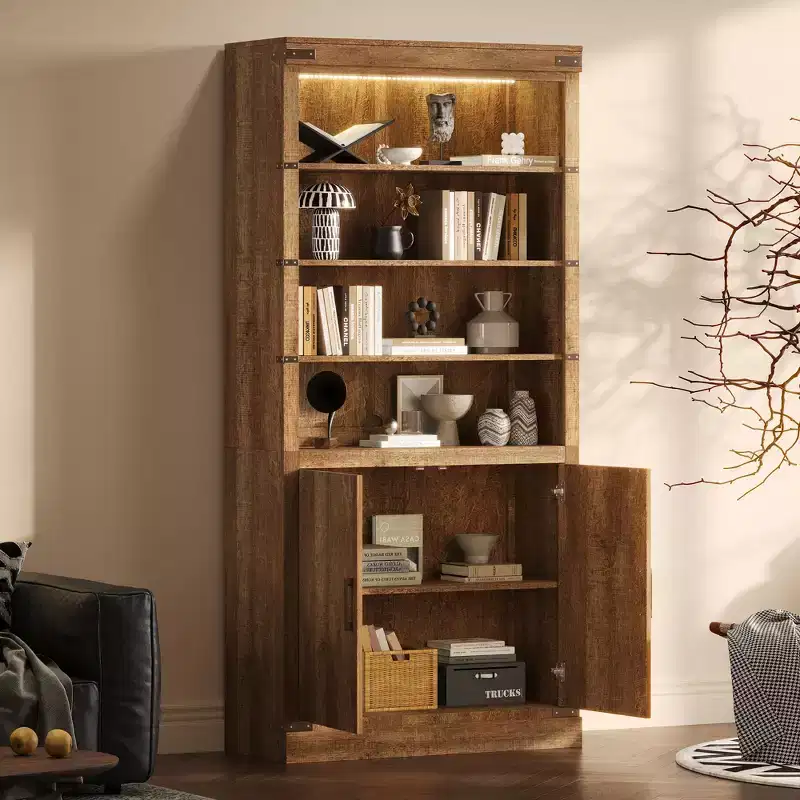 GDFStudio Lancelot Farmhouse 83.4 Tall Bookshelf with 2 Doors