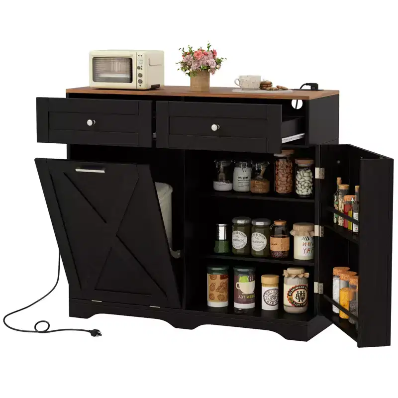 Tilt Out Trash Can Cabinet w/ Outlets