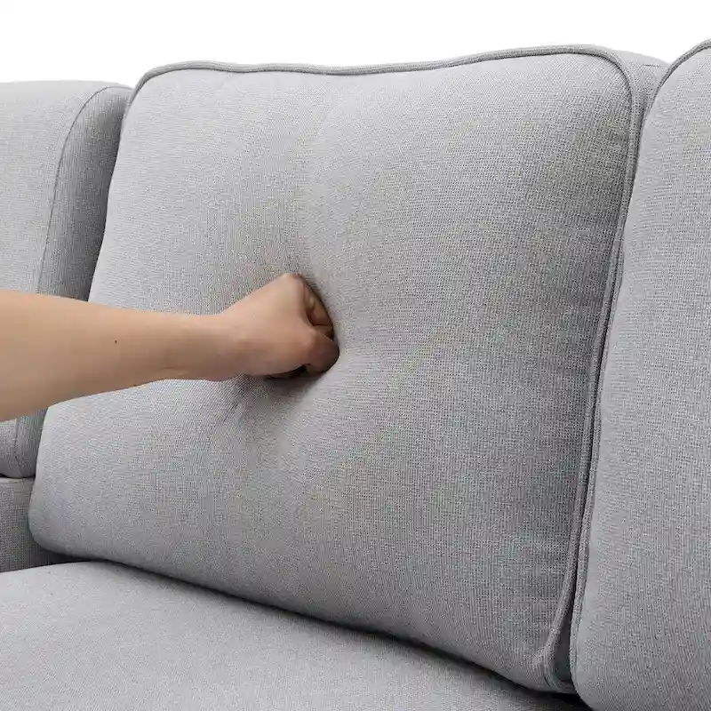 4-Seater Modern Linen Fabric Sofa with Armrest Pockets and 4 Pillows