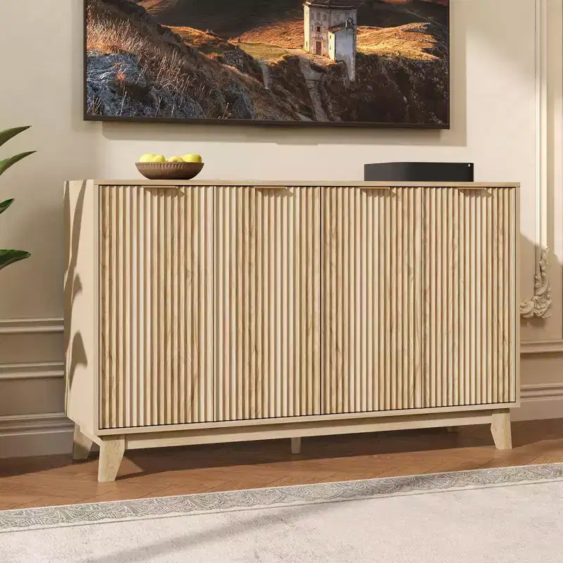 Fluted Sideboard Cabinet, 55'' Buffet Cabinet, Modern Fluted Storage Cabinet with Adjustable Shelves, Accent Sideboard for Kitchen, Living Room