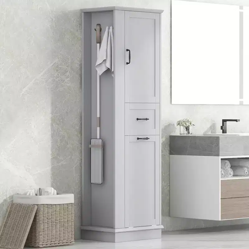 Whisen Tall Storage Cabinet with Tilt-Out Compartment & Adjustable Shelves