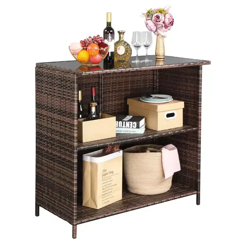 3-Piece Wicker Outdoor Serving Bar Set