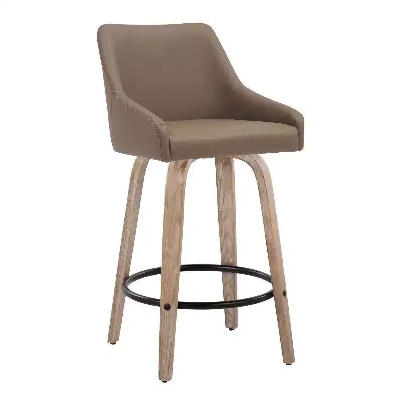 LumiSource Set of 2 Hannah Counter Height Barstools Whitewashed Wood